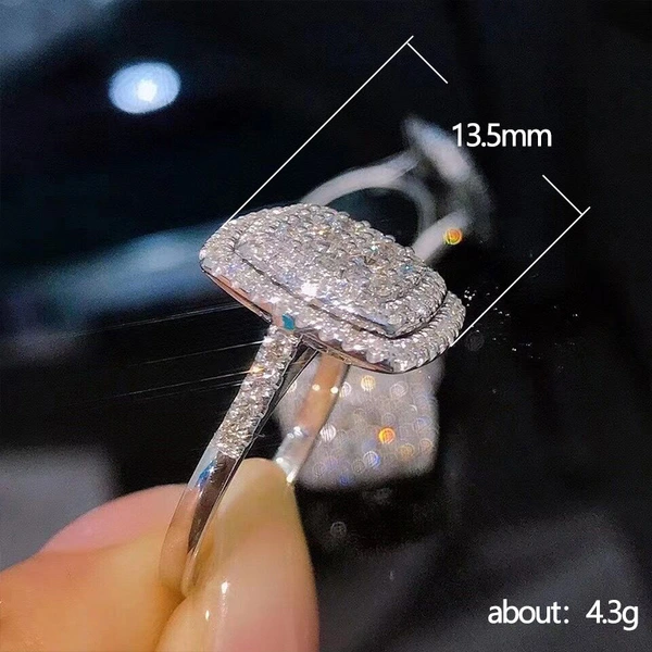 Best-selling wedding bridal jewelry, diamond square full-studded zircon ring and necklace two-piece set, factory wholesale