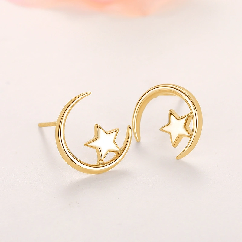  Star and moon earrings for students, female metal simple star and moon earrings, star and moon shining together, daily earrings