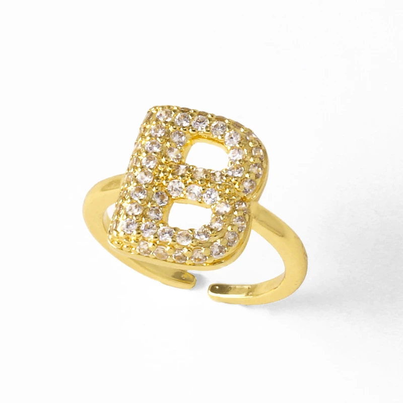 AS jewelry hot item inlaid with zircon 26 English letters open ring female rij23