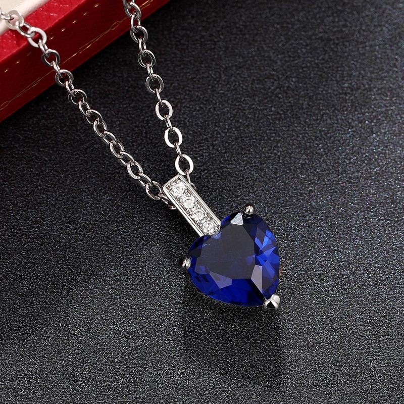 Hot selling European and American colored gemstone heart-shaped zircon necklace fashion love pendant O-shaped chain necklace