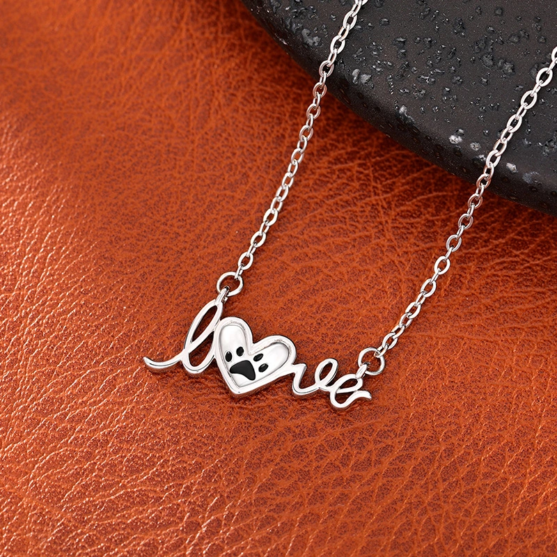  Fashion letter pendant clavicle chain heart-shaped love animal cat paw dog paw necklace for girlfriend gift