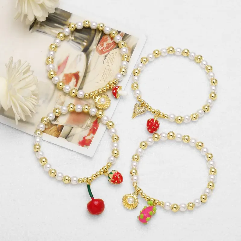 AS jewelry European and American new pearl fruit love strawberry bracelet gold-plated oil drop bracelet hand jewelry brm73