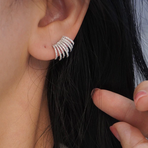 Korean Dongdaemun zircon earrings niche full diamond multi-layer metal earrings temperament personality claw-shaped earrings