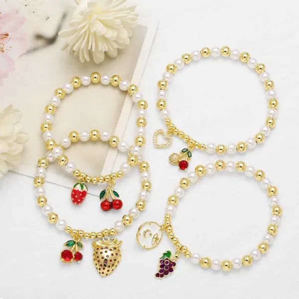 AS jewelry European and American hot-selling pearl fruit cherry strawberry pendant bracelet gold-plated bracelet brm81