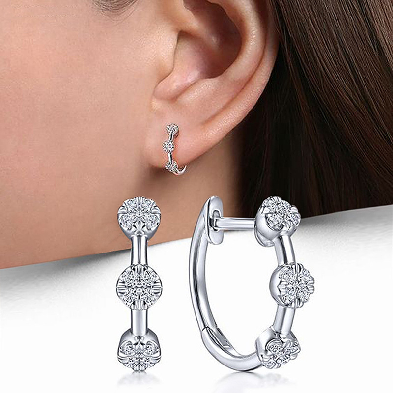 European and American inlaid zircon geometric earrings simple and exquisite daily wear earrings fashionable classic style
