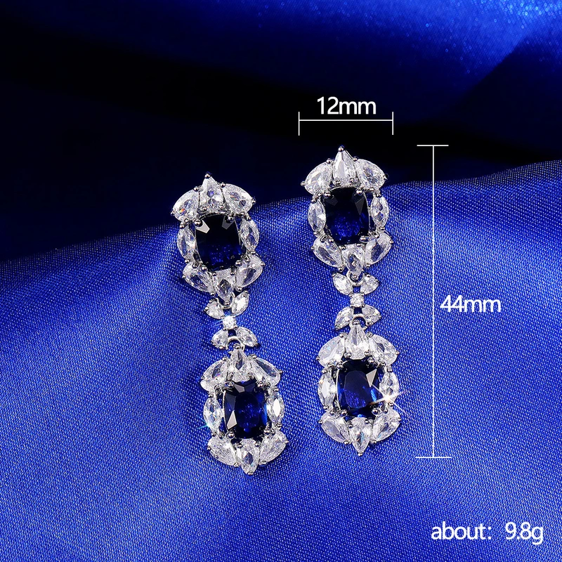 European and American retro earrings, exquisite tassel sapphire blue zircon earrings, bridal wedding dress earrings, hot sales