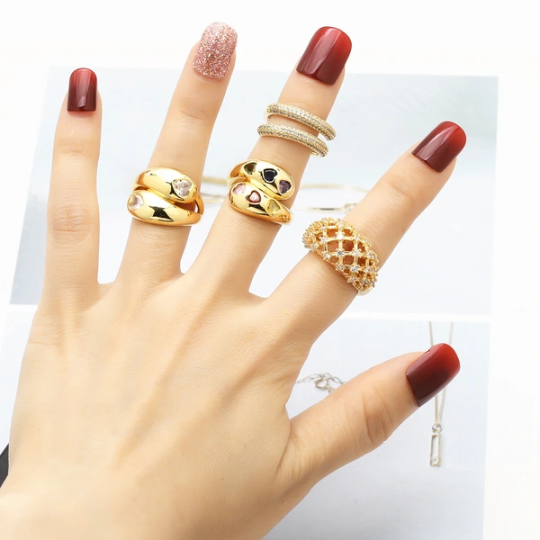 AS jewelry European and American colored zircon love ring gold-plated high-grade irregular open ring rim72