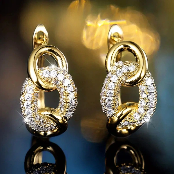 Manufacturer's source niche personality earrings for women, hoop lock design earrings micro-inlaid zircon French style