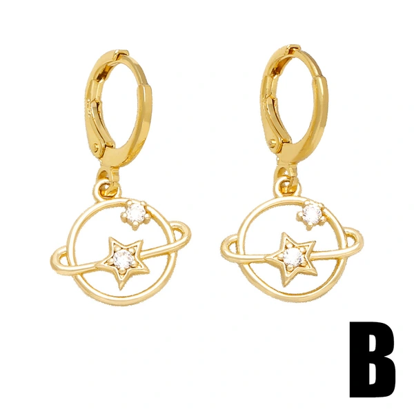 European and American simple niche design high-end metal 18k gold earrings with diamond star geometric earrings female eru03