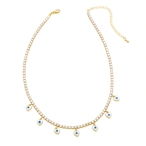 European and American hot-selling zircon tennis chain women's fashion niche oil drop heart-shaped devil eye pendant clavicle chain nkb034
