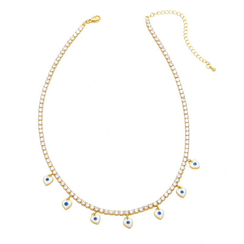 European and American hot-selling zircon tennis chain women's fashion niche oil drop heart-shaped devil eye pendant clavicle chain nkb034