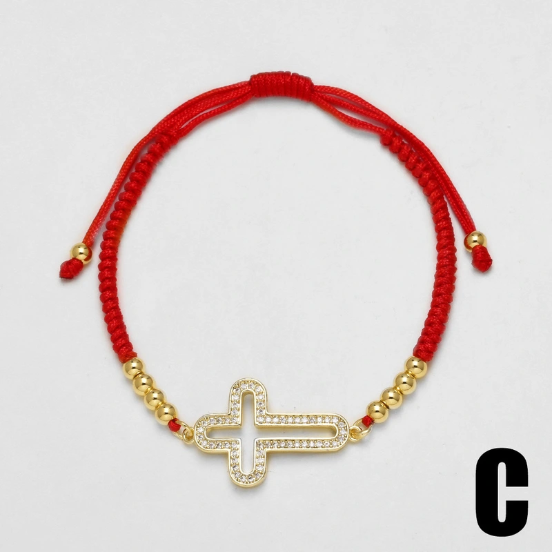 AS jewelry new red rope bracelet inlaid zircon cross Our Lady copper plated real gold hand jewelry bracelet brj49