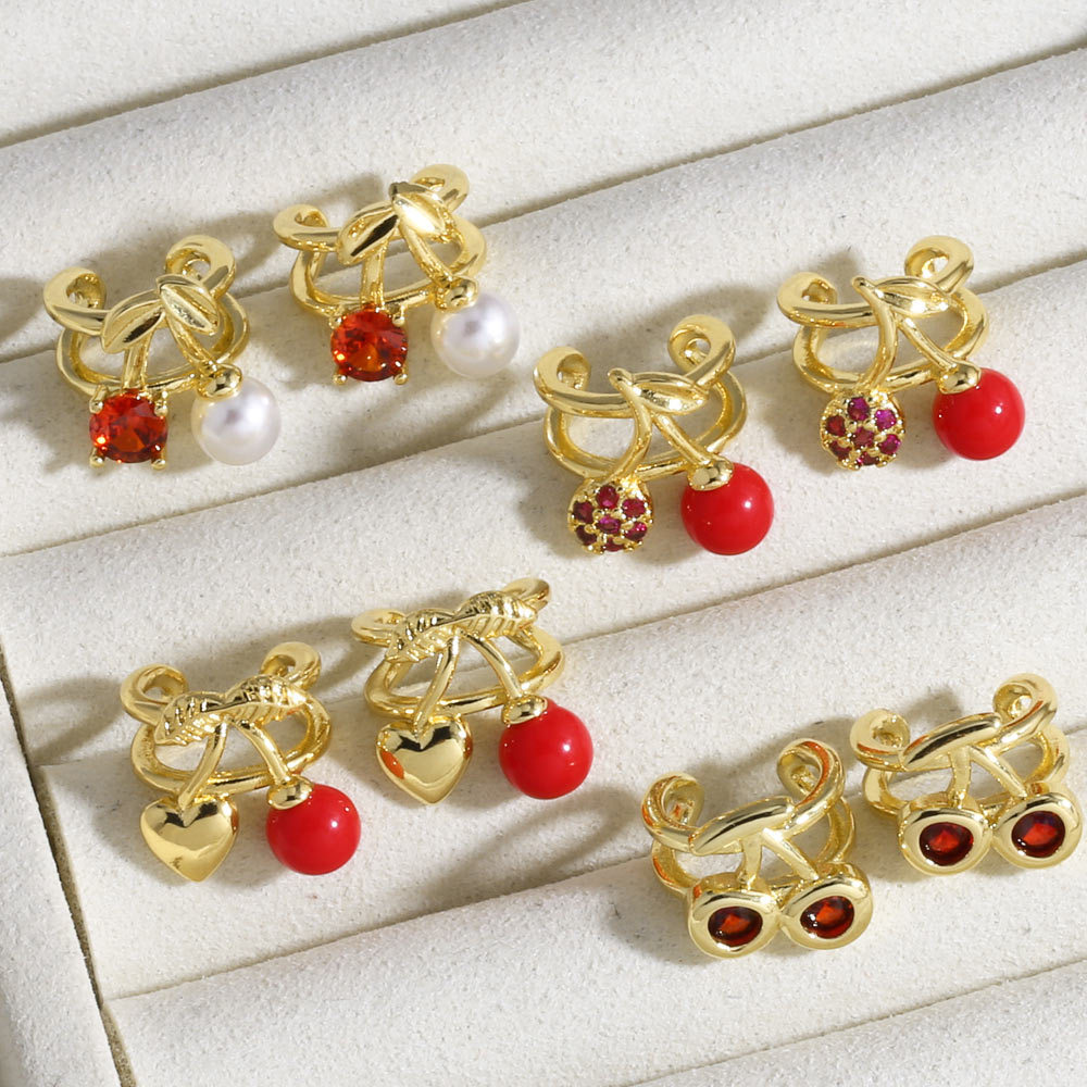 AS jewelry new love copper plated 18k gold pearl cherry earrings ear bone clip female ers81