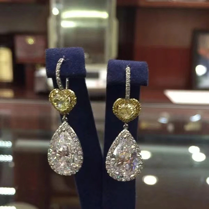 Luxury large teardrop heart-shaped earrings for women, two-tone plated micro-inlaid AAA zircon, fashionable and versatile bridal earrings