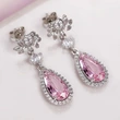Internet celebrity live broadcast new long water drop pear-shaped flower earrings simulated yellow diamond topaz pink diamond earrings