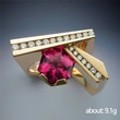 Hot selling new unique geometric men's ring copper plated gold micro inlaid red zircon ring