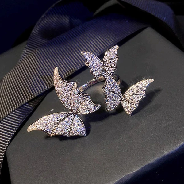  European and American new imitation diamond ring fashionable high-end butterfly ring opening adjustable jewelry women