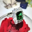 Dazzling full diamond emerald peacock green ring plated with white gold stacking zircon ring light luxury hot selling hand jewelry