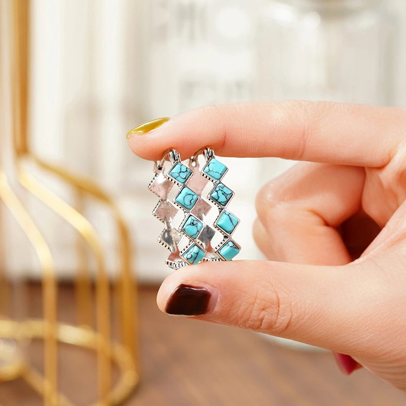 Hot selling retro Chinese style earrings, fashionable geometric imitation turquoise earrings, popular earrings