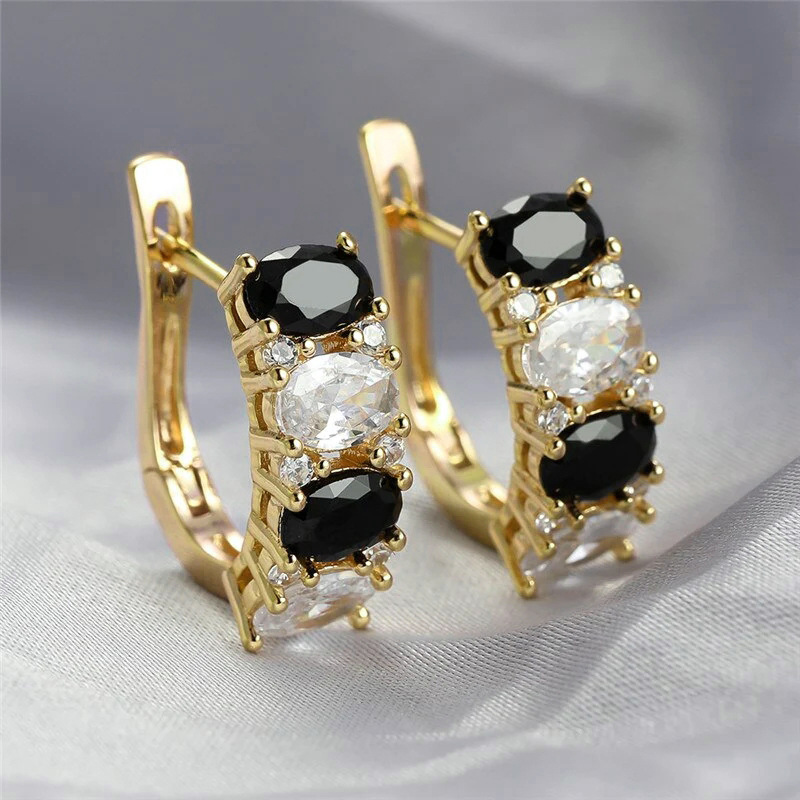 Korean version of high-end black zircon earrings unique temperament summer earring accessories new trendy female earrings