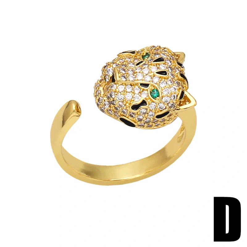 Clearance European and American leopard head ring inlaid with zircon cheetah unisex open leopard ring accessories riq01