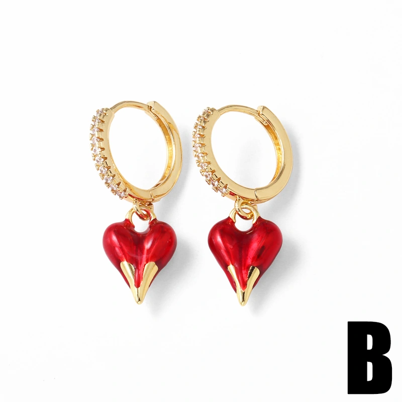 AS jewelry inlaid zircon copper plated real gold love heart shaped oil drop earrings earrings earrings ery54