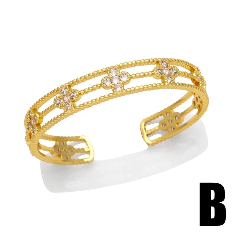 Hot selling gold-plated palm bracelet female niche design high-end flower wide version bracelet brf30
