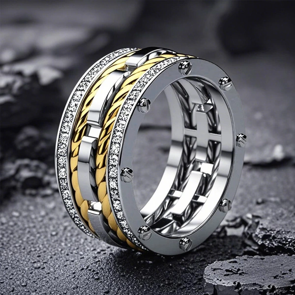 Metal electroplating two-color simple ring unisex daily matching ring fashionable niche personality