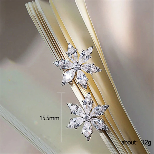 Japanese and Korean style new earrings simple snowflake flower inlaid diamond zircon earrings versatile slim student earrings