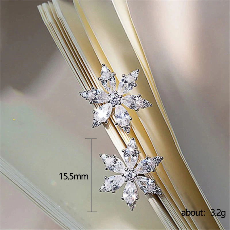 Japanese and Korean style new earrings simple snowflake flower inlaid diamond zircon earrings versatile slim student earrings