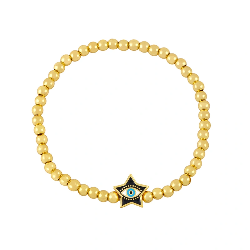 Clearance Five-pointed Star Devil's Eye Beaded Bracelet Women's European and American Simple Gold Bead Elastic Bracelet bre74