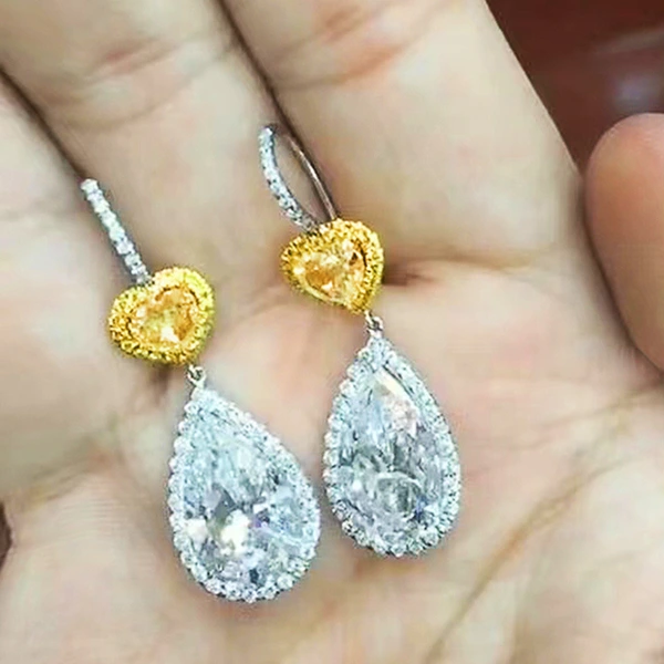 Luxury large teardrop heart-shaped earrings for women, two-tone plated micro-inlaid AAA zircon, fashionable and versatile bridal earrings