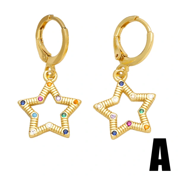 European and American simple niche design high-end metal 18k gold earrings with diamond star geometric earrings female eru03