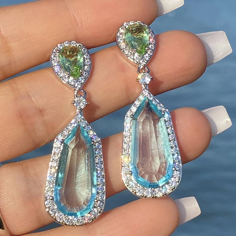 New earrings niche design sea blue zircon wedding earrings chic bridal evening earrings