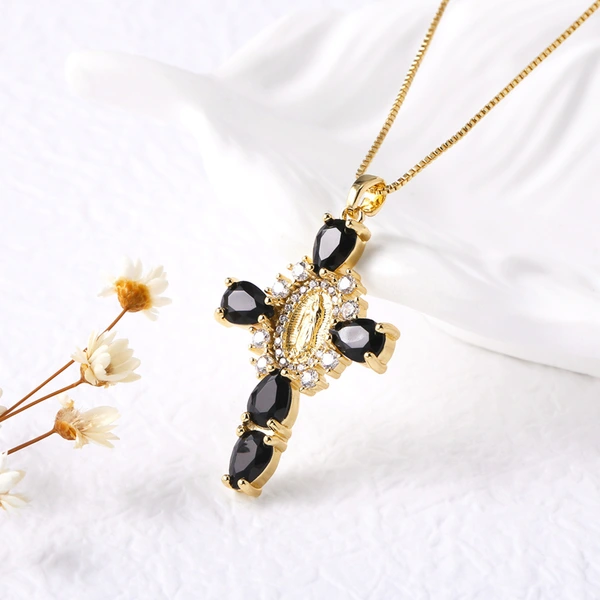 AS jewelry European and American Virgin Mary cross pendant men and women's color zircon necklace nkb462