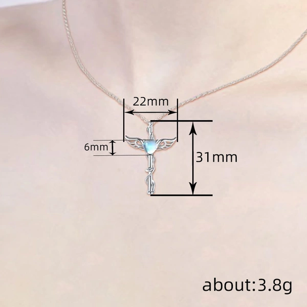  Glossy niche design necklace Internet celebrity style love wings design jewelry sweet and cool imitation moonstone style