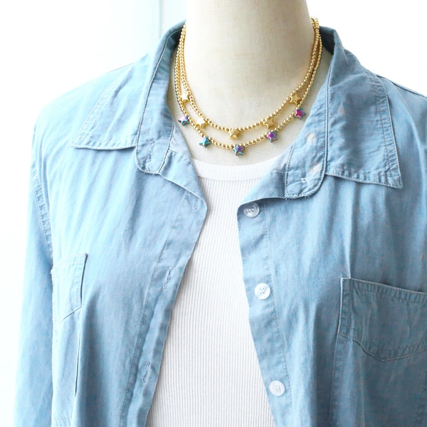 European and American new fashion hip-hop beaded necklace female personality colorful five-pointed star clavicle chain versatile necklace nkb142