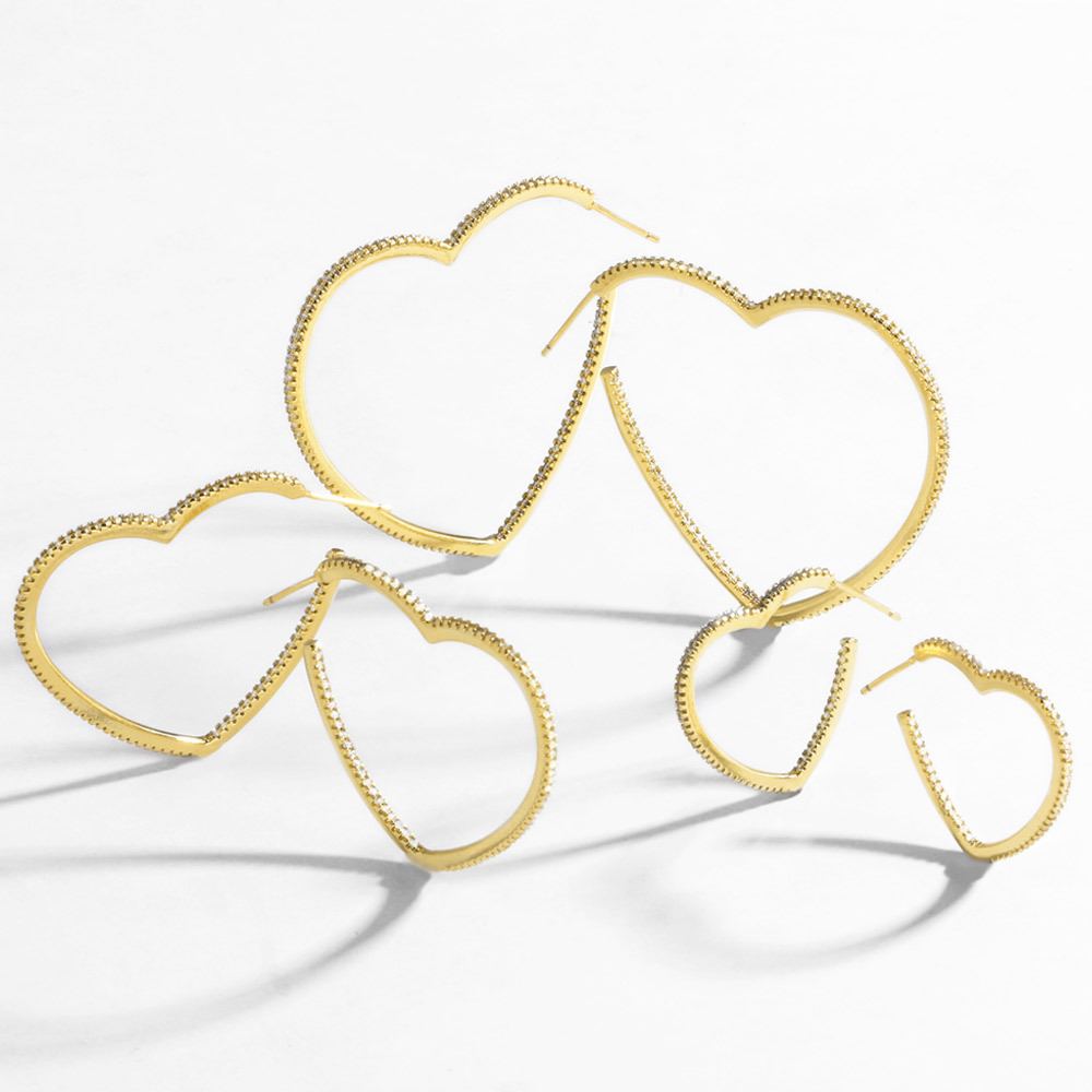 AS jewelry European and American new copper plated 18k gold love heart-shaped hollow zircon earrings earrings erz90