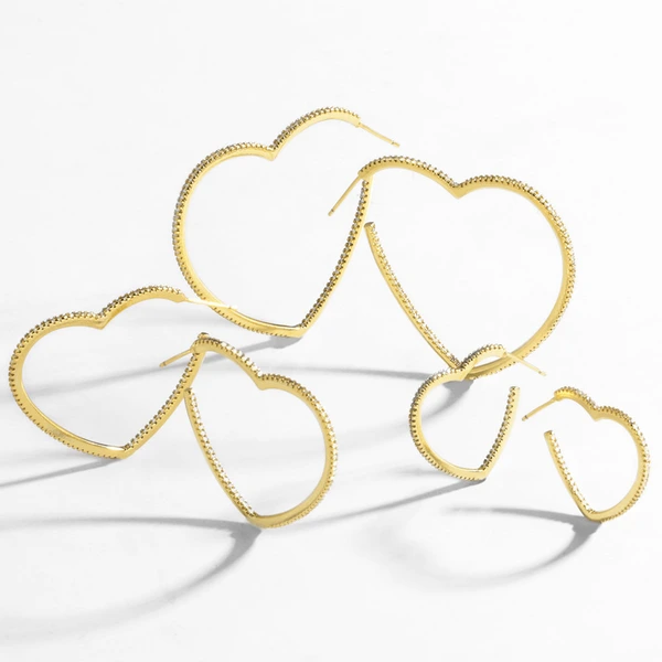 AS jewelry European and American new copper plated 18k gold love heart-shaped hollow zircon earrings earrings erz90