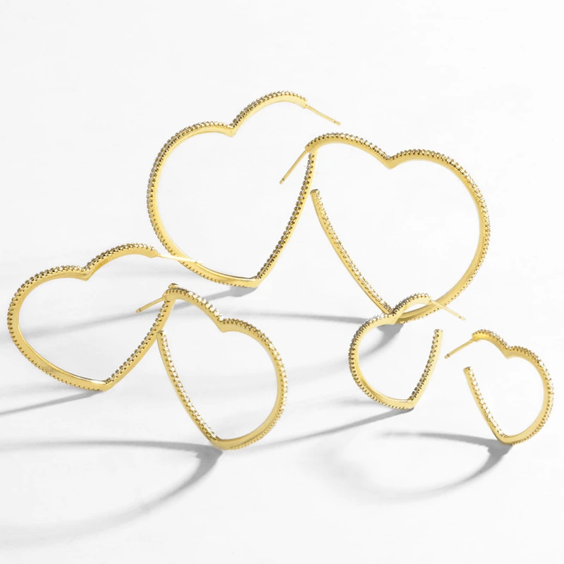 AS jewelry European and American new copper plated 18k gold love heart-shaped hollow zircon earrings earrings erz90