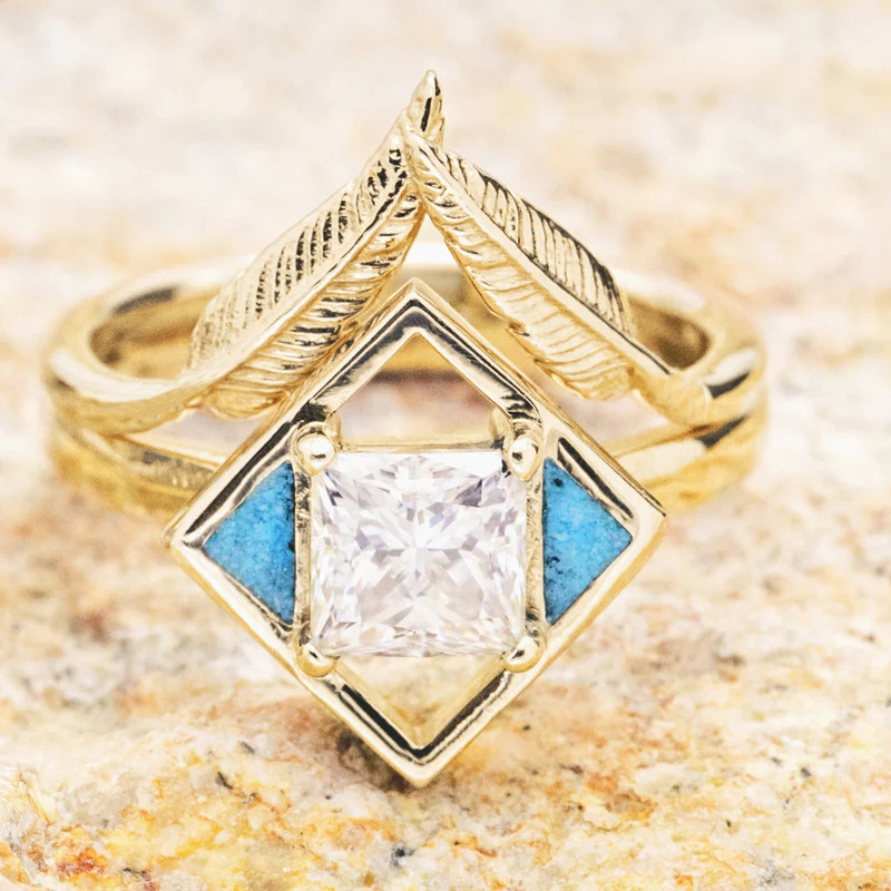  European and American Bohemian style ring geometric leaf inlaid zircon ring popular single ring