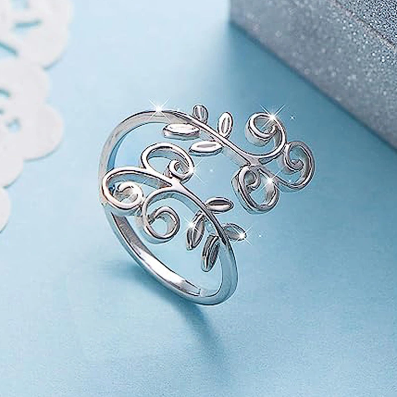  European and American new metal ring fashion flower vine leaf ring opening adjustable ring for women