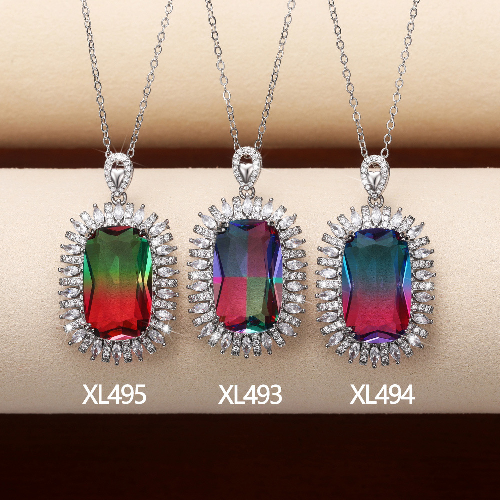New Recommendation 23*14mm Super Large Gradient Colored Gemstone Pendant Mother's Day Gift Necklace