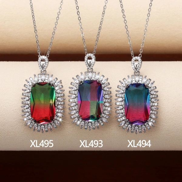 New Recommendation 23*14mm Super Large Gradient Colored Gemstone Pendant Mother's Day Gift Necklace
