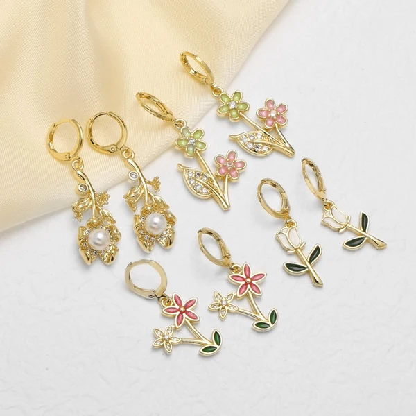 Jewelry Europe and the United States hot selling copper plated 18k gold rose flower pendant earrings erz09 earrings