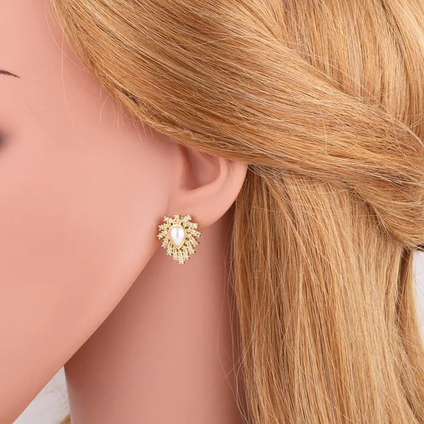 New cross earrings for women inlaid with colored zircon and gold-plated pearl earrings era025