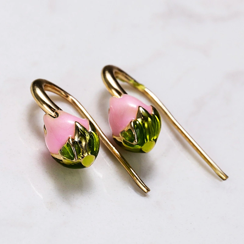 Korean version of the new earrings French retro tulip earrings forest girl sweet plant flower earrings