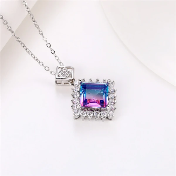 New pendant luxury geometric diamond colored gemstone necklace simulation tourmaline colored zircon clavicle chain