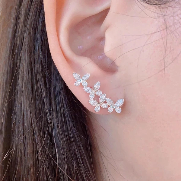 Butterfly flower exquisite earrings for women, fashionable and popular earrings, micro-inlaid zircon, shiny everyday earrings