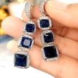 European and American shiny square zircon earrings for women, light luxury high-end zircon colored gemstone long earrings, factory direct sales
